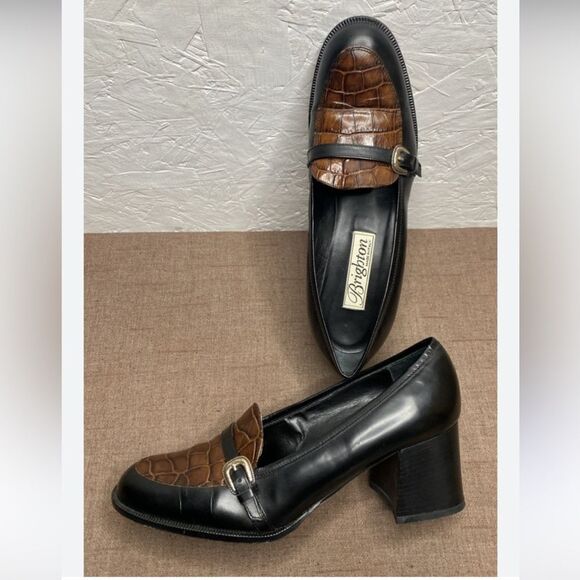 Brighton Women's Black and Brown Leather Loafers size 10 - Picture 1 of 8